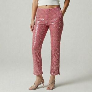 BNWT Urban Outfitters Kimchi Blue Pink Sequin Cropped Pants 2 Low Waist Flaired